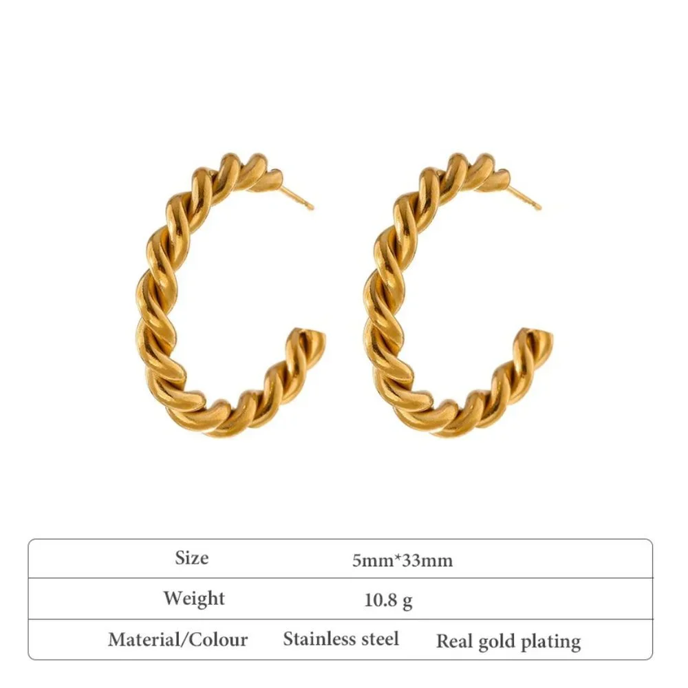 New 18K Gold Plated Braided Round Hoop Earrings - Picture 5 of 7